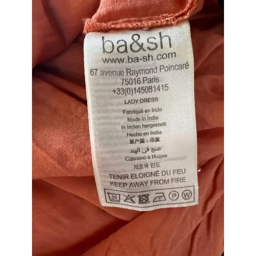 ba&sh Anissa Dress Short Sleeve Tiered Midi A-Line Orange Chevron Tie Dye XS
